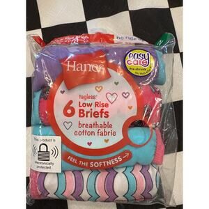 New 6 pack girls hanes size 12 pre shrunk breathable cotton low rise briefs